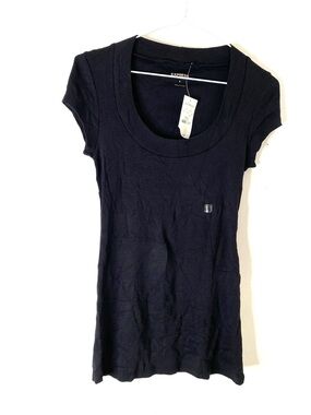 Express Black Ribbed Scoop Neck Short Sleeve Top NWT Fitted Basic